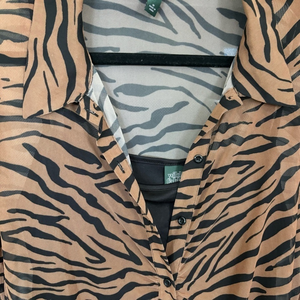 Wild Fable Sheer Tiger Print Button Down Dress - size M - Picture 3 of 5